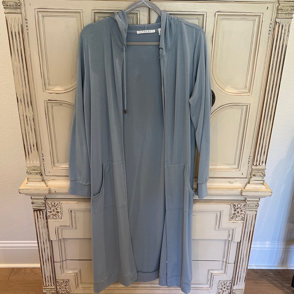 Cyrus Light Blue Long Hooded Open Cardigan